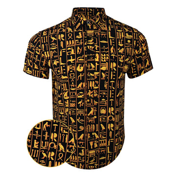 Hieroglyphic Button Down Shirt Tactical Hawaiian Shirt Birthday Presents For Boyfriend -WearandDecor