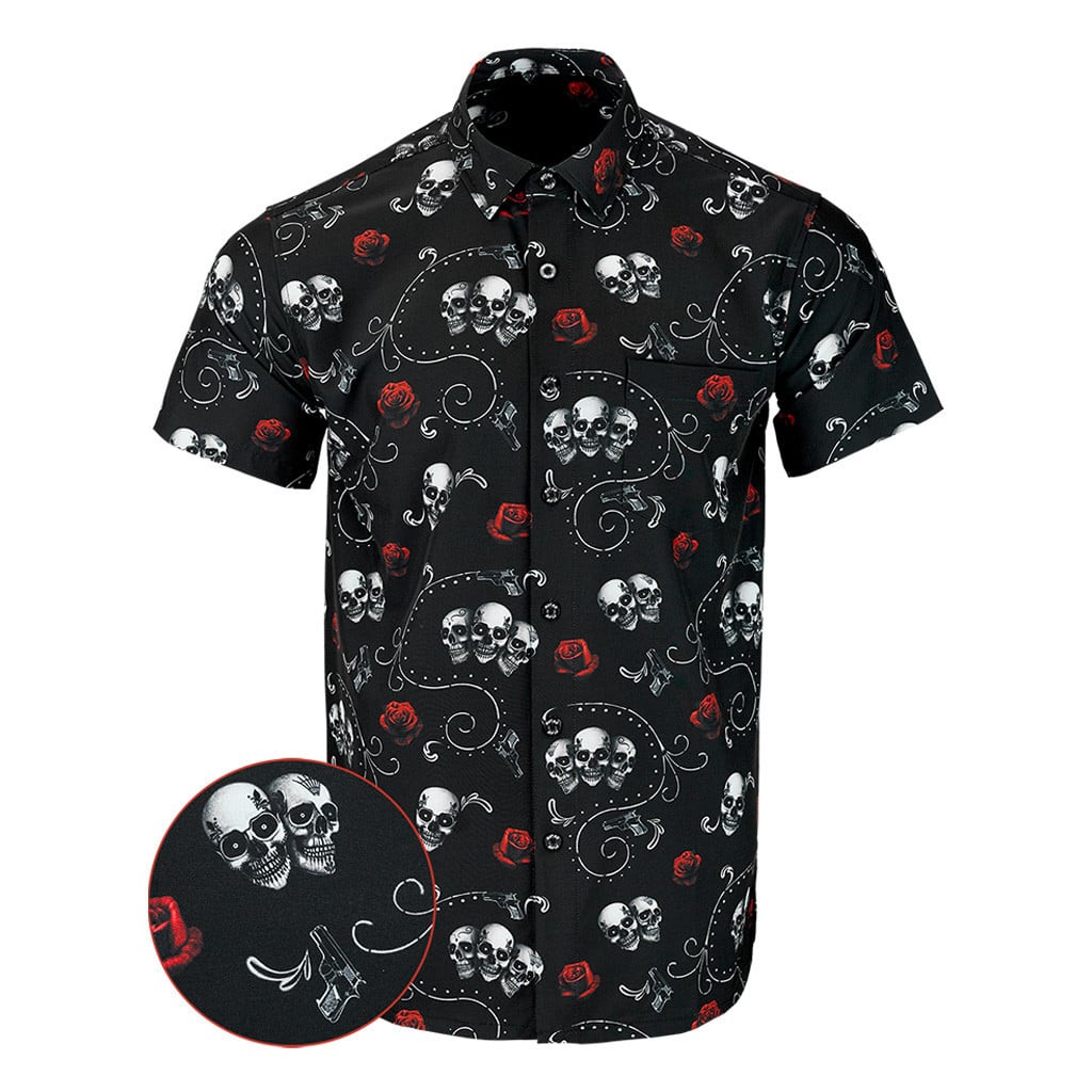 Los Muertos Button Down Shirt Gun Print Hawaiian Shirt Birthday Gift Ideas For Father -WearandDecor