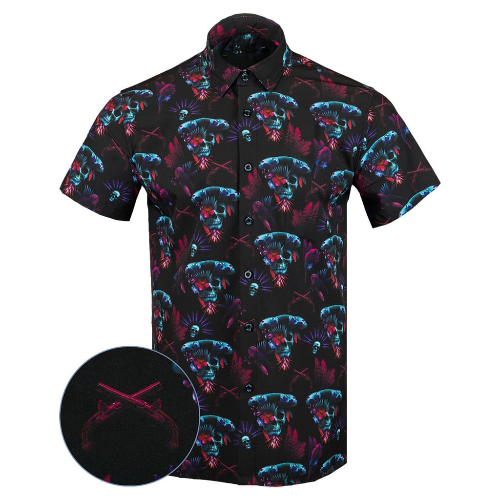 Black Beard Button Down Shirt Gun Print Hawaiian Shirt Xmas Presents For Son -WearandDecor