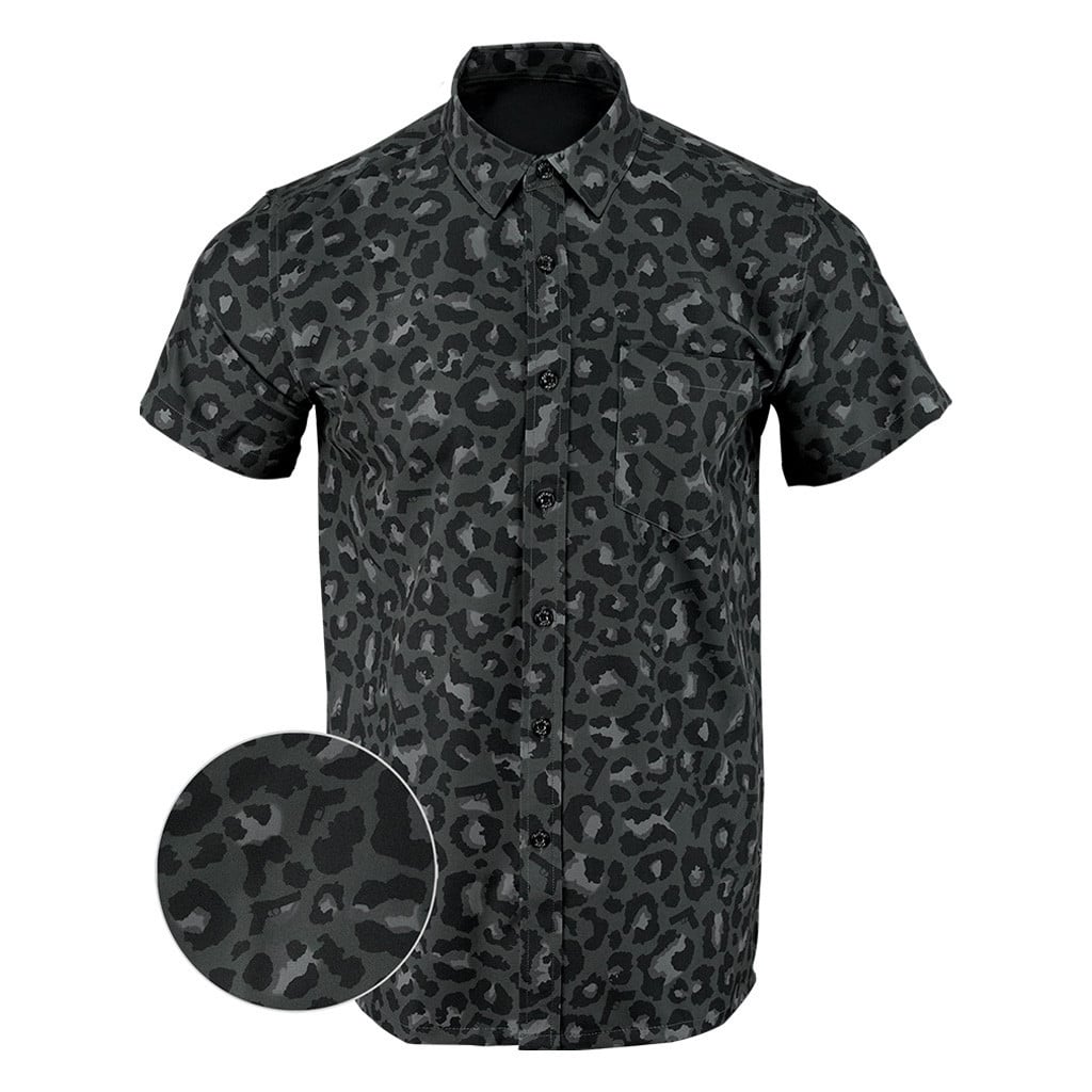 Leopard Black Button Down Shirt Tactical Hawaiian Shirt Good Gifts For Gun Lovers -WearandDecor