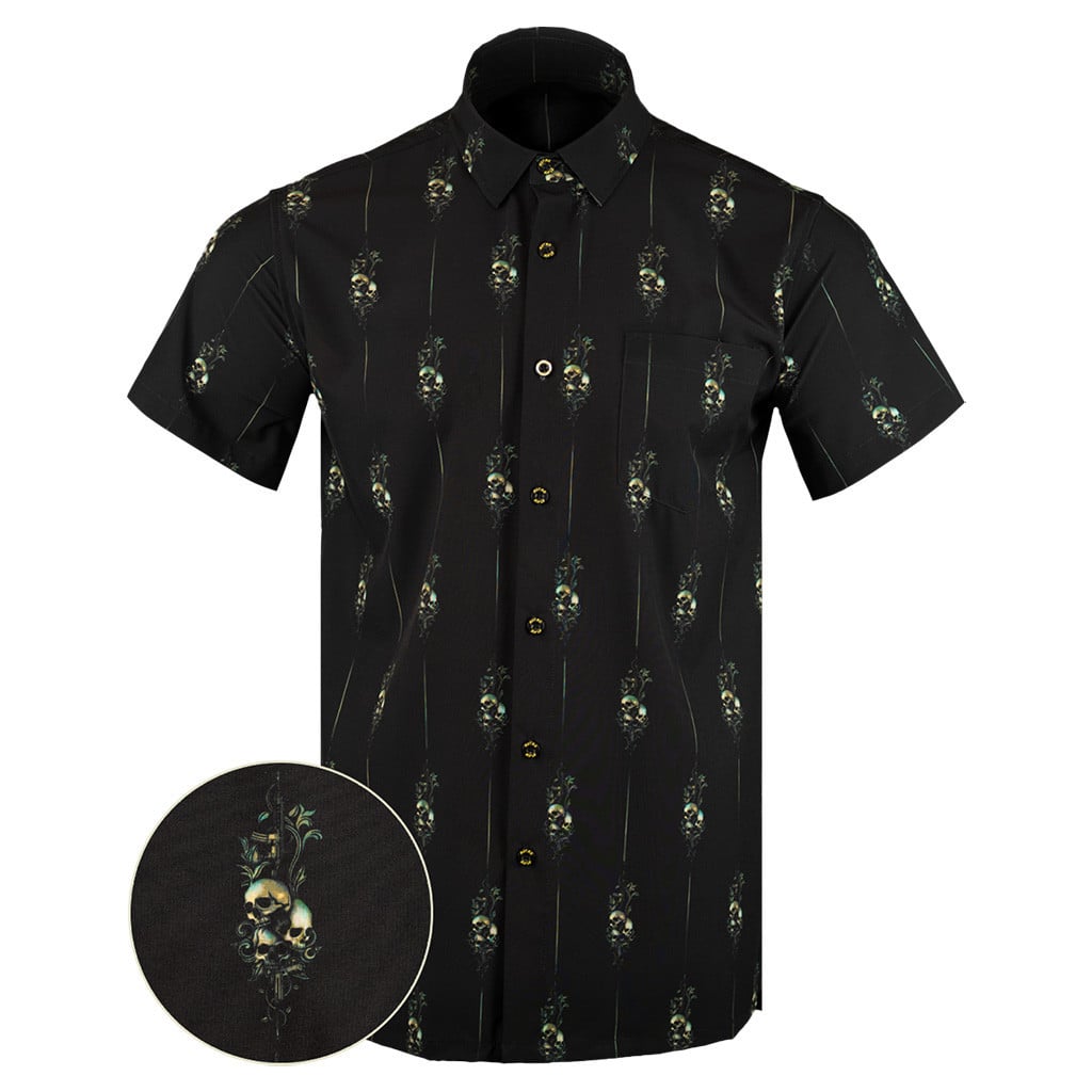 Jolly Roger Button Down Shirt Skull Gun Print Hawaiian Shirt Birthday Gift For Father -WearandDecor
