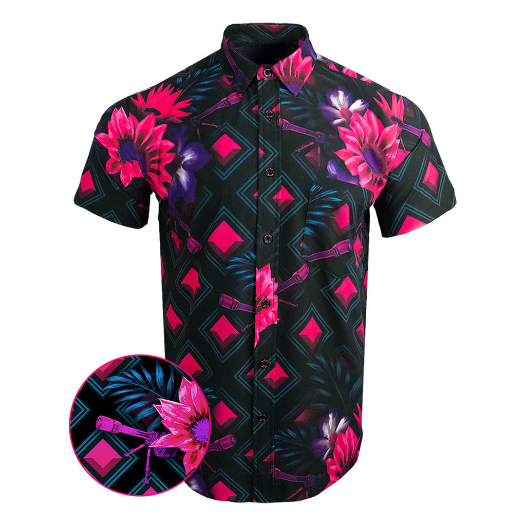 Bloom Black Button Down Shirt Hawaiian Tactical Button Down Birthday Gifts For Boyfriend -WearandDecor