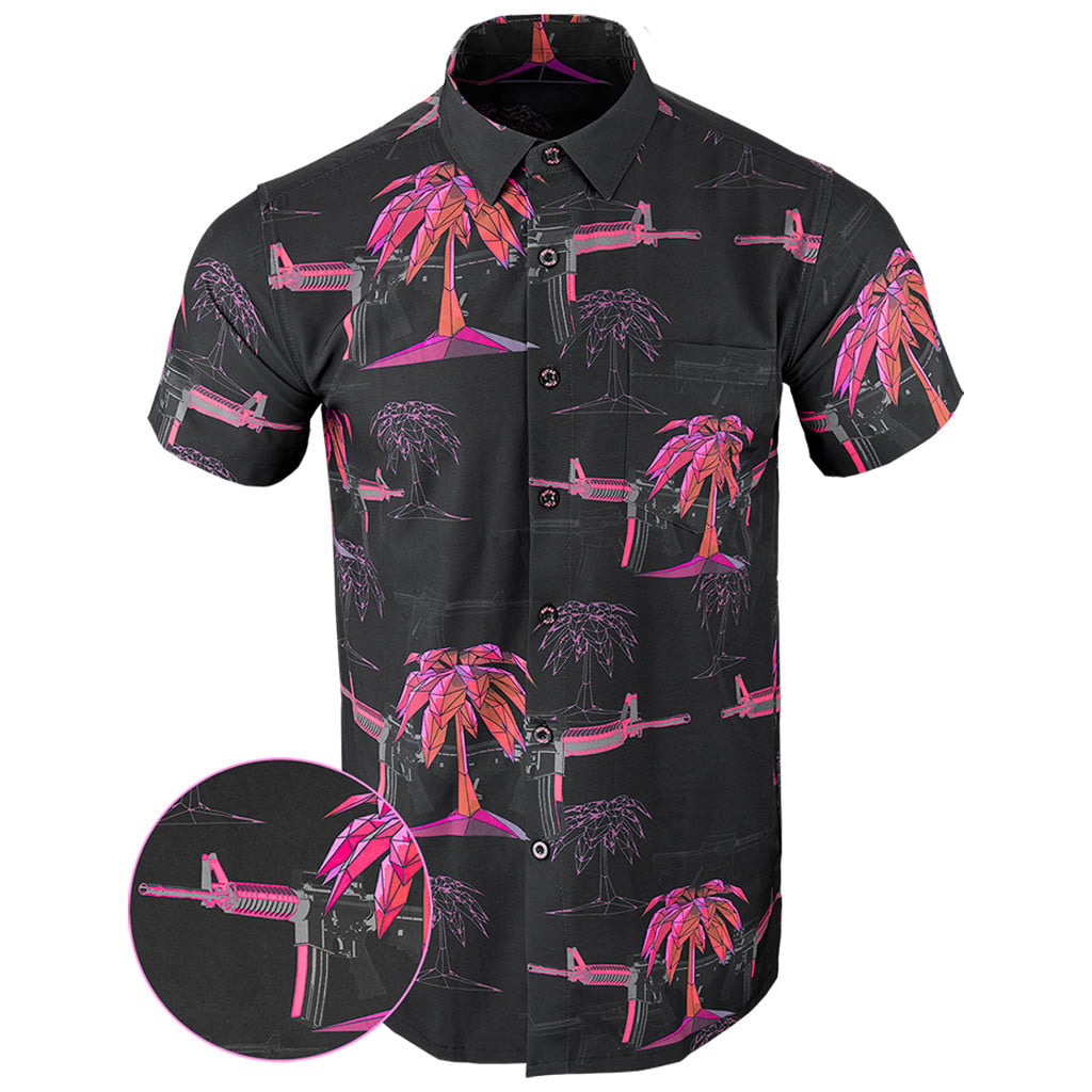 Palm V2 Black Button Down Shirt Tactical Shirt Hawaii Style Gifts For Brother In Law -WearandDecor