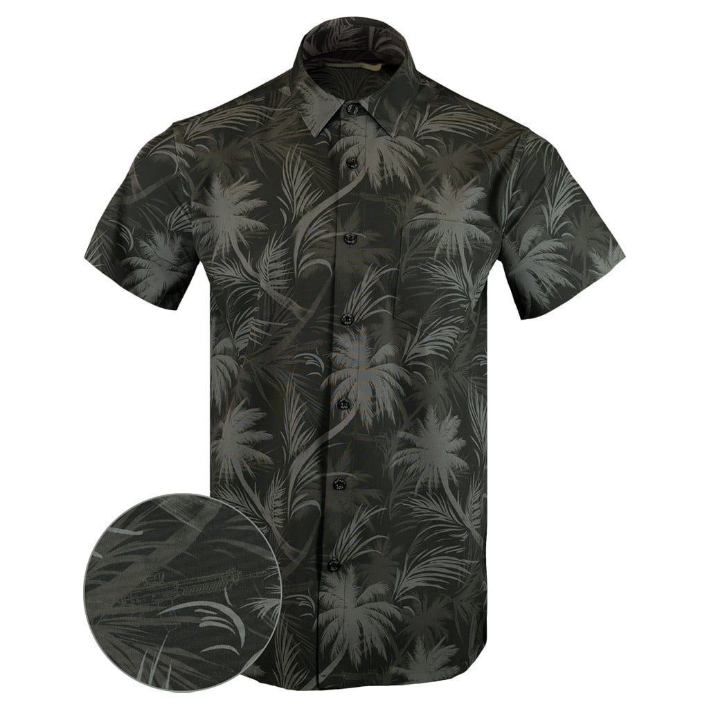 Luau Black Button Down Shirt Tactical Tropical Print Shirt Christmas Ideas For Him -WearandDecor
