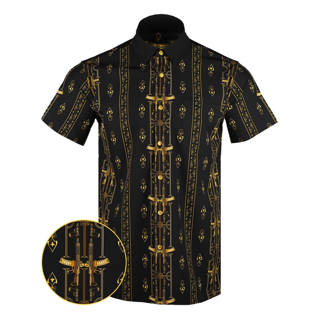 Boogeyman Gold Button Down Shirt Pearl Snaps Apparel Concealed Carry Hawaiian Shirt Him Gifts -WearandDecor