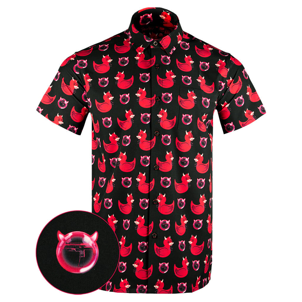 Devil Duck Black Button Down Shirt Tactical Shirt Hawaii Style Christmas Presents For Boyfriend -WearandDecor