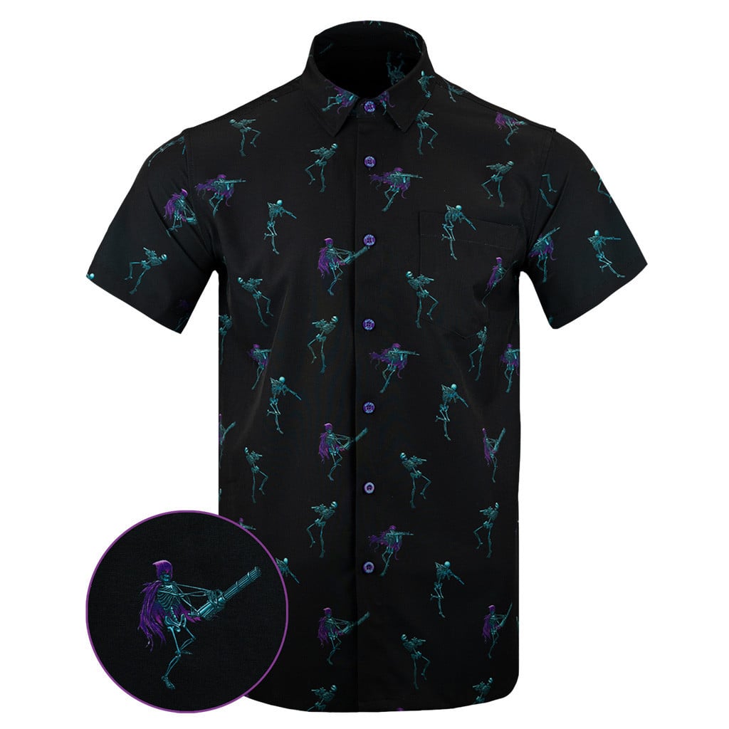 Guns and Ghouls Button Down Shirt Tactical Aloha Print Shirt Gifts For Gun Lovers -WearandDecor