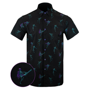 Guns and Ghouls Button Down Shirt Tactical Aloha Print Shirt Gifts For Gun Lovers -WearandDecor