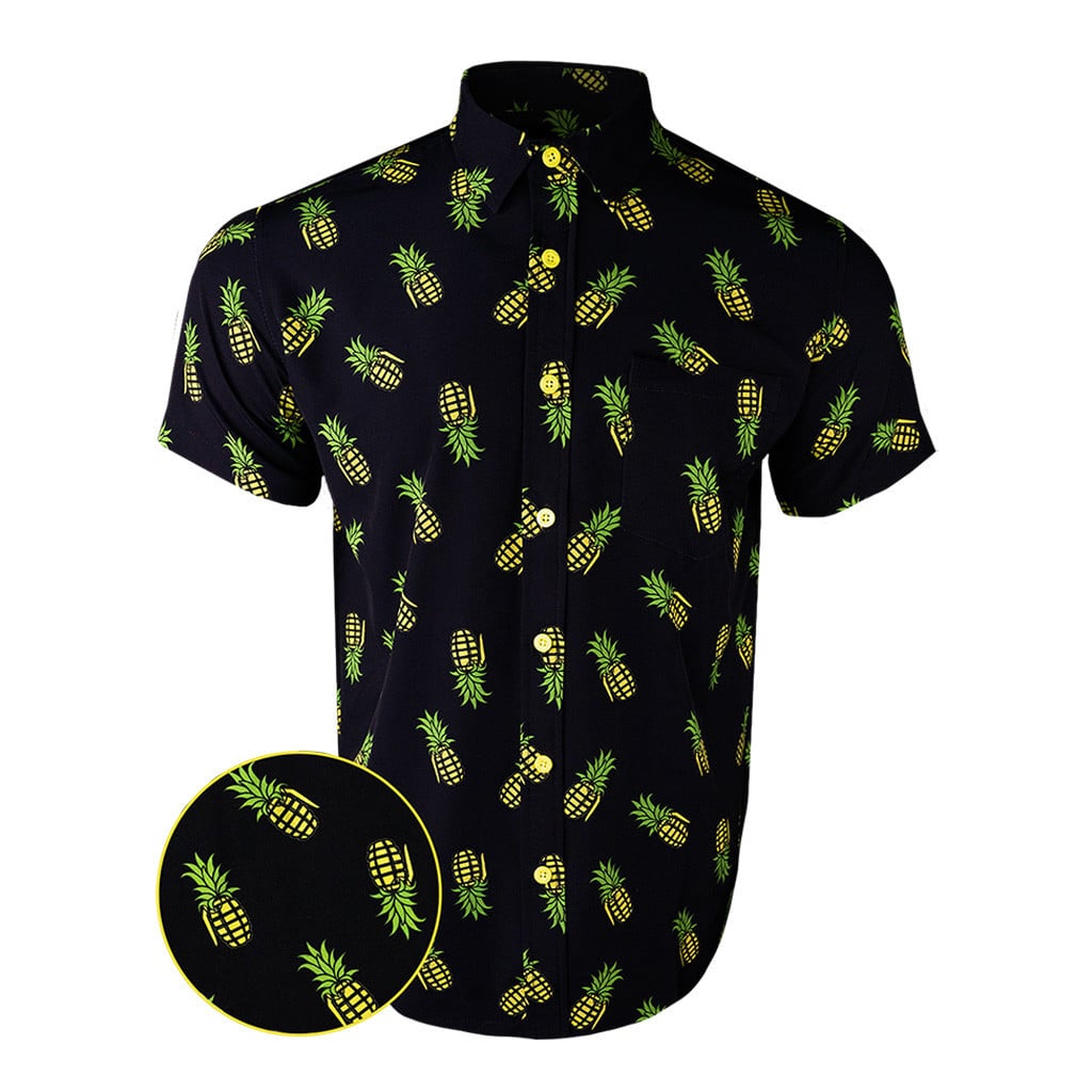 Pineapple Grenade Black Button Down Shirt Concealed Carry Hawaiian Shirt Gifts For Brother -WearandDecor