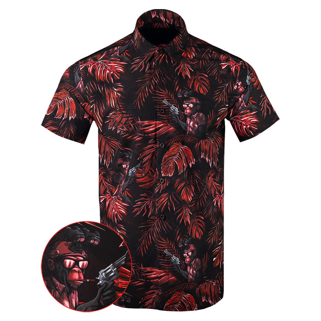 Chill Chimp Red Button Down Shirt Tactical Aloha Print Shirt Gifts For Father In Law -WearandDecor