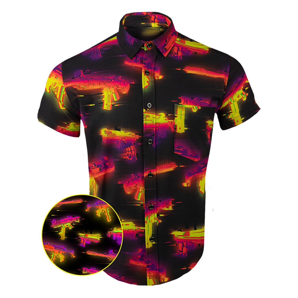 Glitch Button Down Shirt Outdoor Hawaiian Tactical Shirt Xmas Gifts For Father -WearandDecor