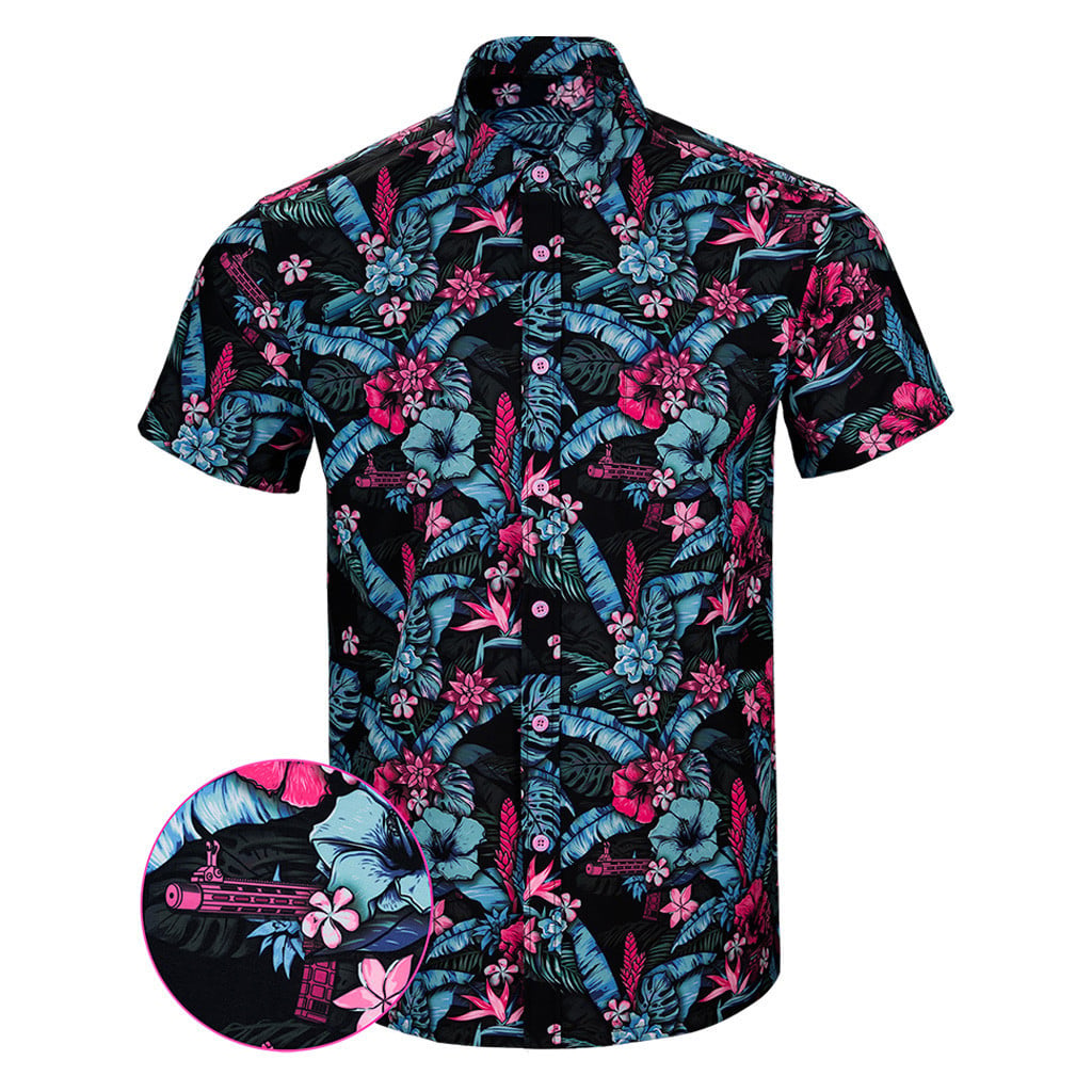 Island Time Button Down Shirt Tactical Aloha Print Shirt Birthday Gift For Father -WearandDecor