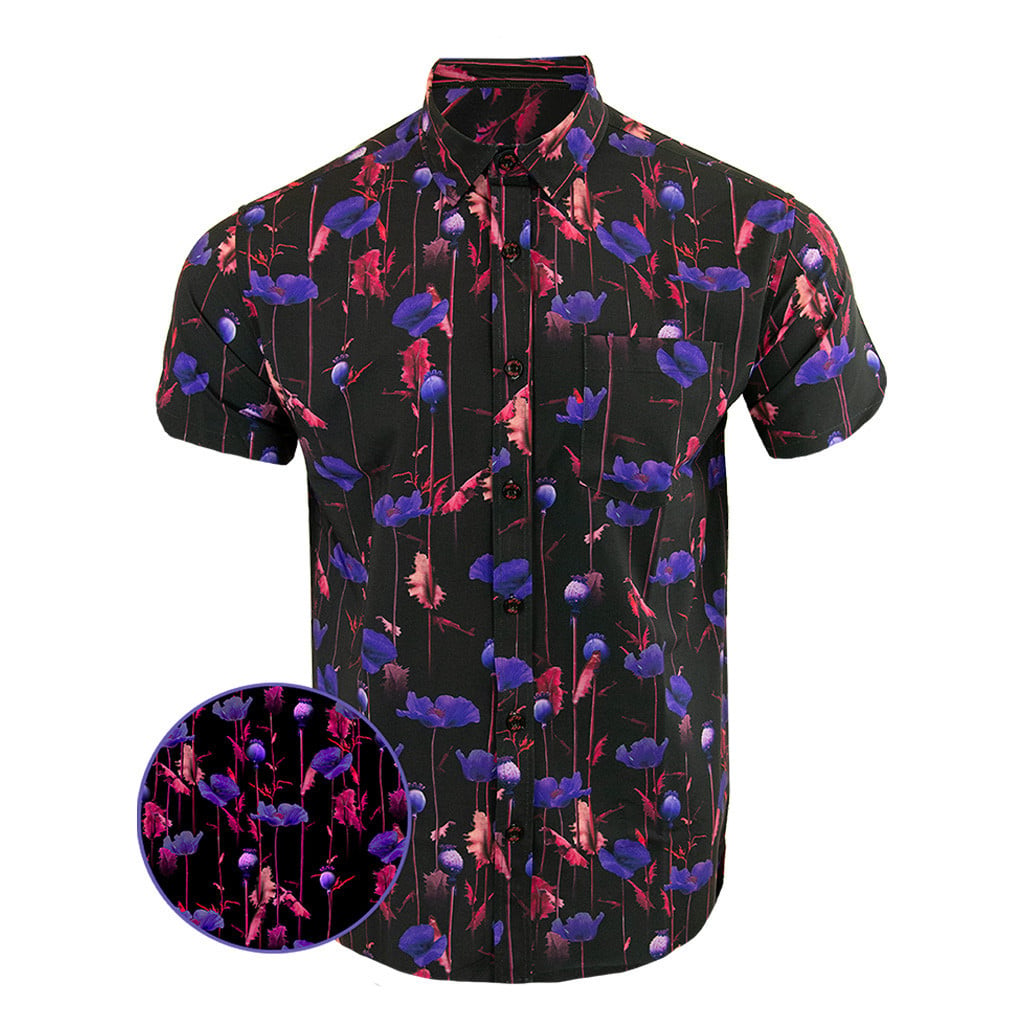 Poppy Purple Button Down Shirt Tactical Aloha Shirt Gift Ideas For Dad -WearandDecor
