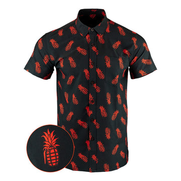 Pineapple Grenade Black Red Button Down Shirt Concealed Carry Hawaiian Shirt Gifts For Son -WearandDecor