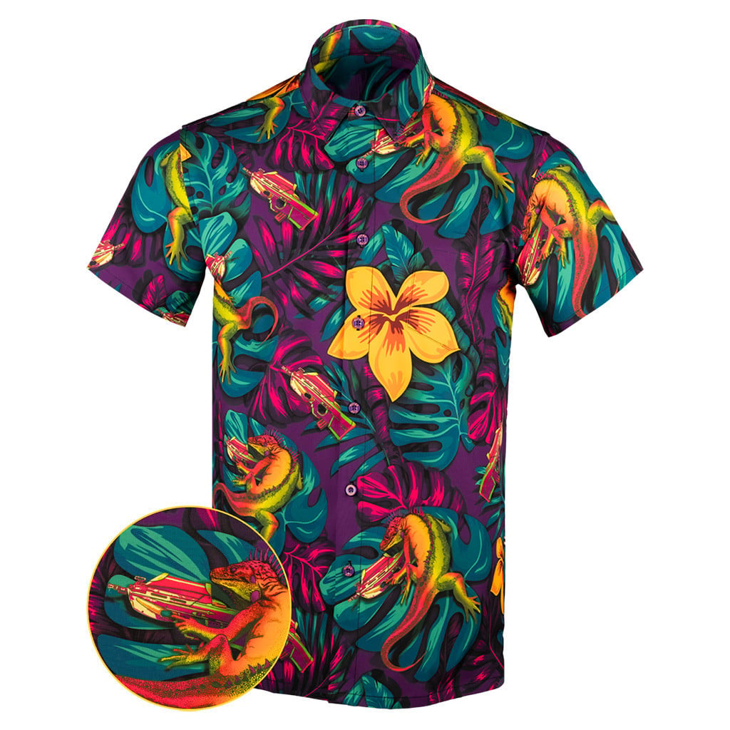 Iguana Button Down Shirt Outdoor Hawaiian Tactical Shirt Birthday Gift Ideas For Husband -WearandDecor
