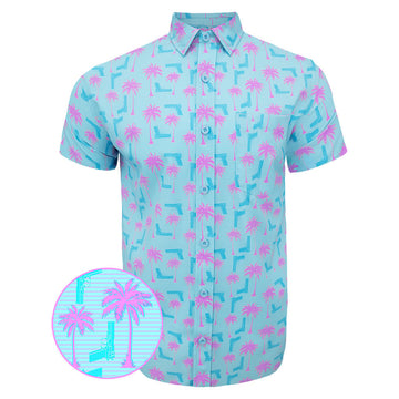 Rising Palm Blue Pink Button Down Shirt Hawaiian Tactical Button Down Gifts For Dudes -WearandDecor