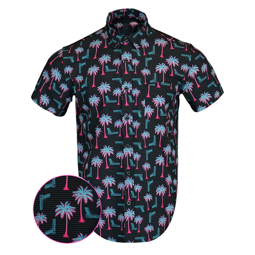Rising Palm Black Button Down Shirt Hawaiian Tactical Button Down Gifts For Dad In Law -WearandDecor