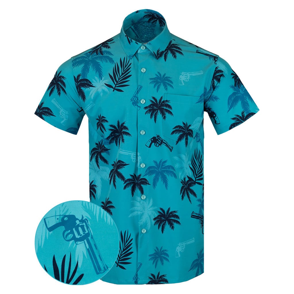 Retro City Blue Button Down Shirt Tactical Shirt Hawaii Style Xmas Presents For Son -WearandDecor