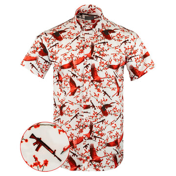 Sakura Button Down Shirt Tactical Aloha Print Shirt Pro Gun Apparel Gifts For Brother -WearandDecor