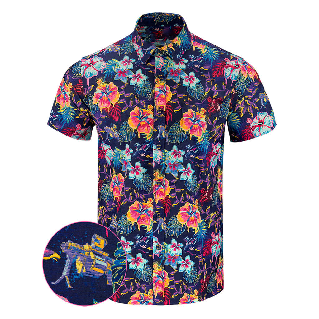 Hawaiian Drip Button Down Shirt Tactical Tropical Print Shirt Cool Christmas Gifts For Guys -WearandDecor