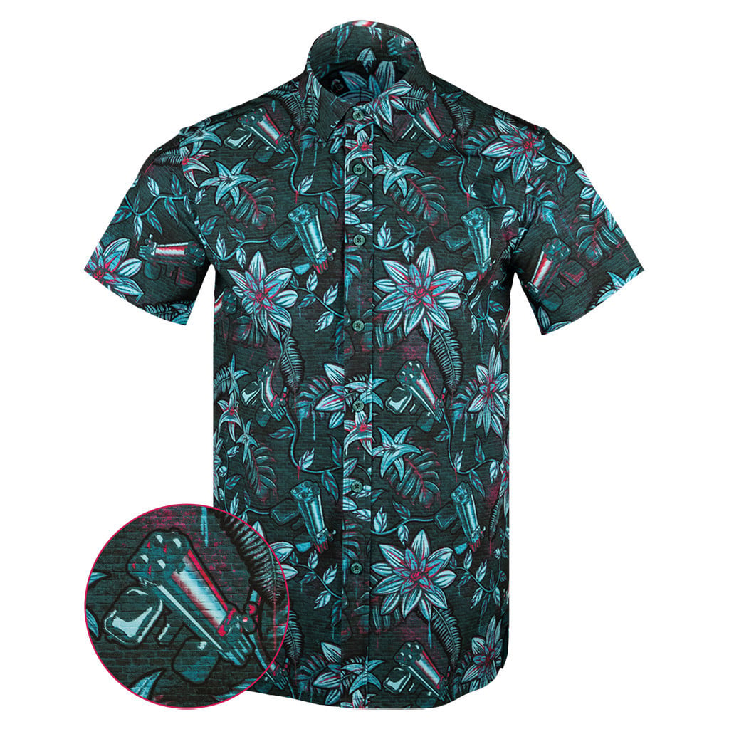 Hawaiian Drip V2 Button Down Shirt Tactical Tropical Print Shirt Christmas Present Ideas For Him -WearandDecor