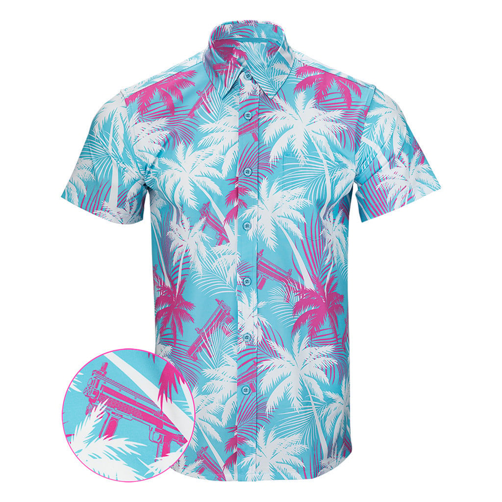 High Crown Blue Button Down Shirt Tactical Aloha Shirt Great Christmas Gifts For Men -WearandDecor