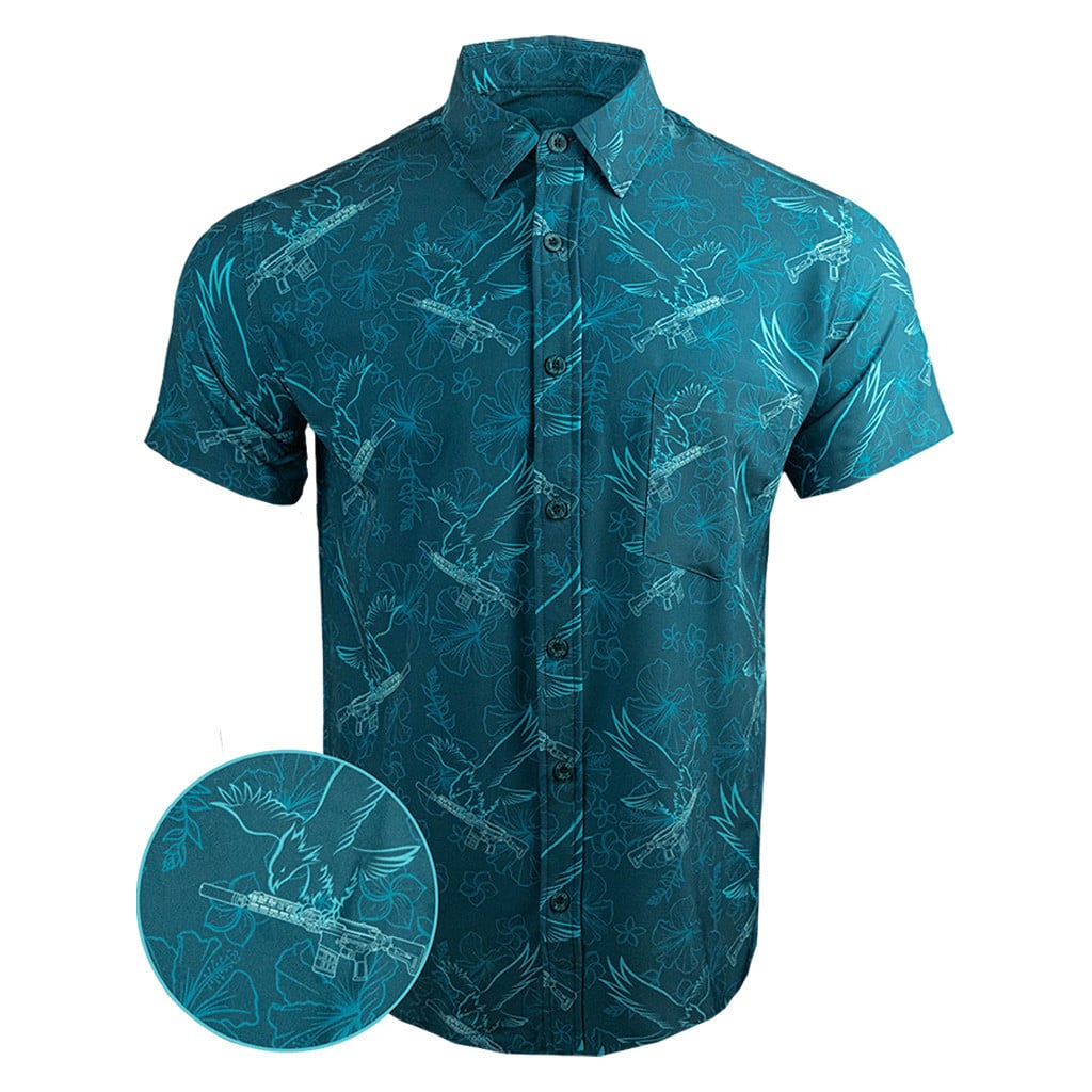 Prey Anniversary Teal Button Down Shirt Tactical Shirt Hawaii Style Best Christmas Gifts For Dad -WearandDecor