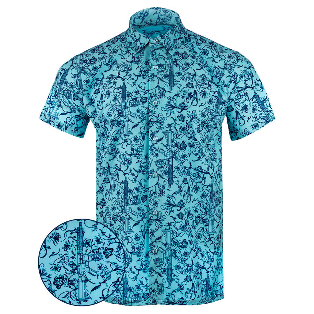 Gray Man Blue Button Down Shirt Concealed Carry Hawaiian Shirt Present For Husband -WearandDecor