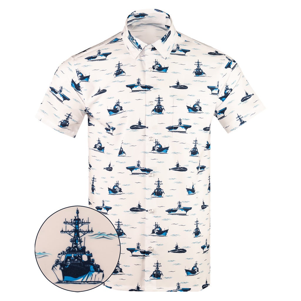 Naval Warfare Button Down Shirt Tactical Shirt Hawaii Style Present For Father -WearandDecor