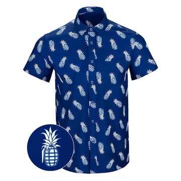 Pineapple Grenade Navy Button Down Shirt Concealed Carry Hawaiian Shirt Gifts For Him -WearandDecor