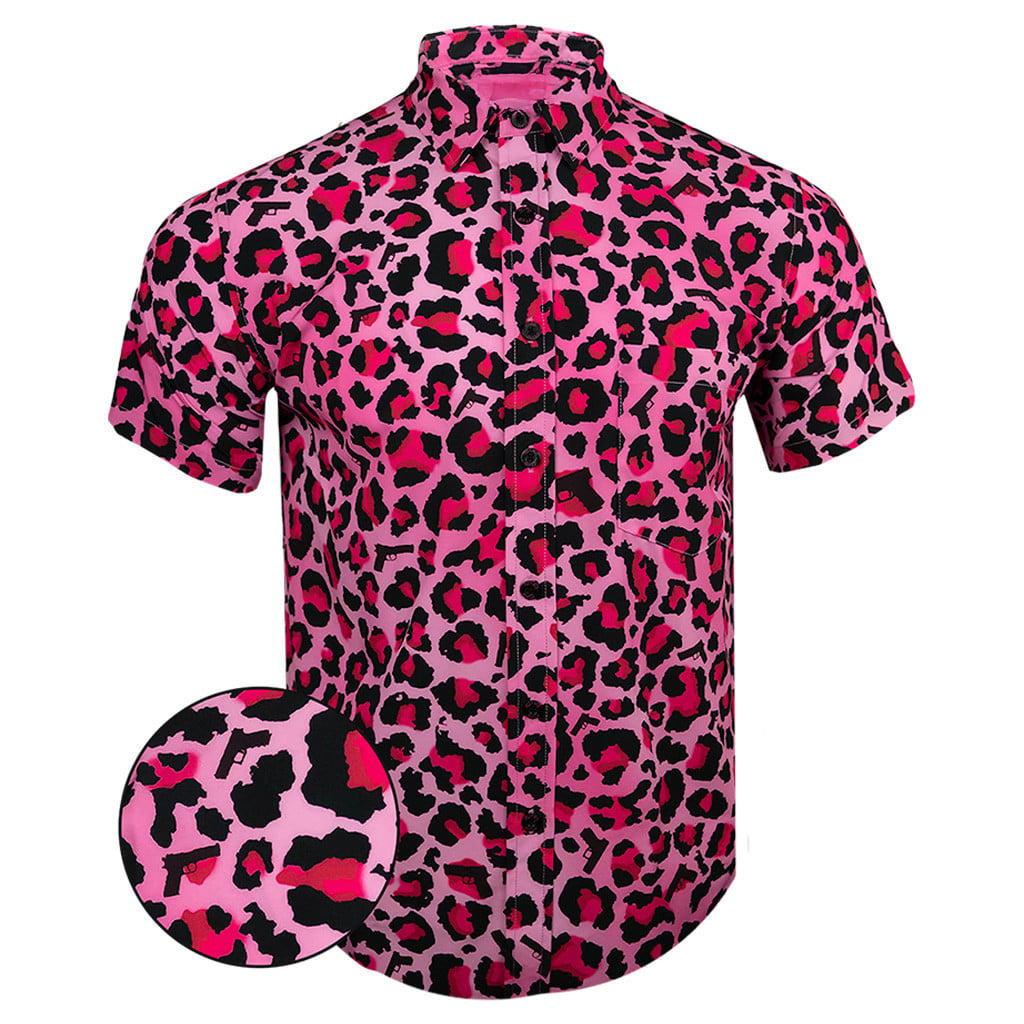 Leopard Pink Button Down Shirt Tactical Hawaiian Shirt Gifts For Son -WearandDecor