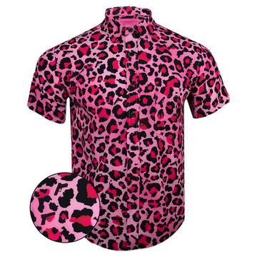 Leopard Pink Button Down Shirt Tactical Hawaiian Shirt Gifts For Son -WearandDecor