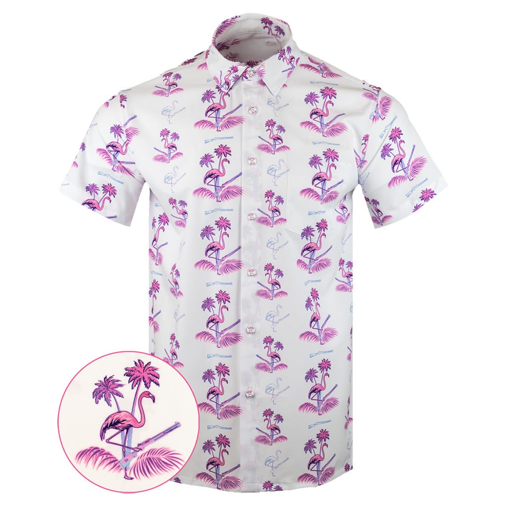 Da Flamingo V3 White Button Down Shirt Tactical Aloha Shirt Christmas Gifts For Him -WearandDecor