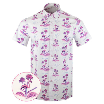 Da Flamingo V3 White Button Down Shirt Tactical Aloha Shirt Christmas Gifts For Him -WearandDecor