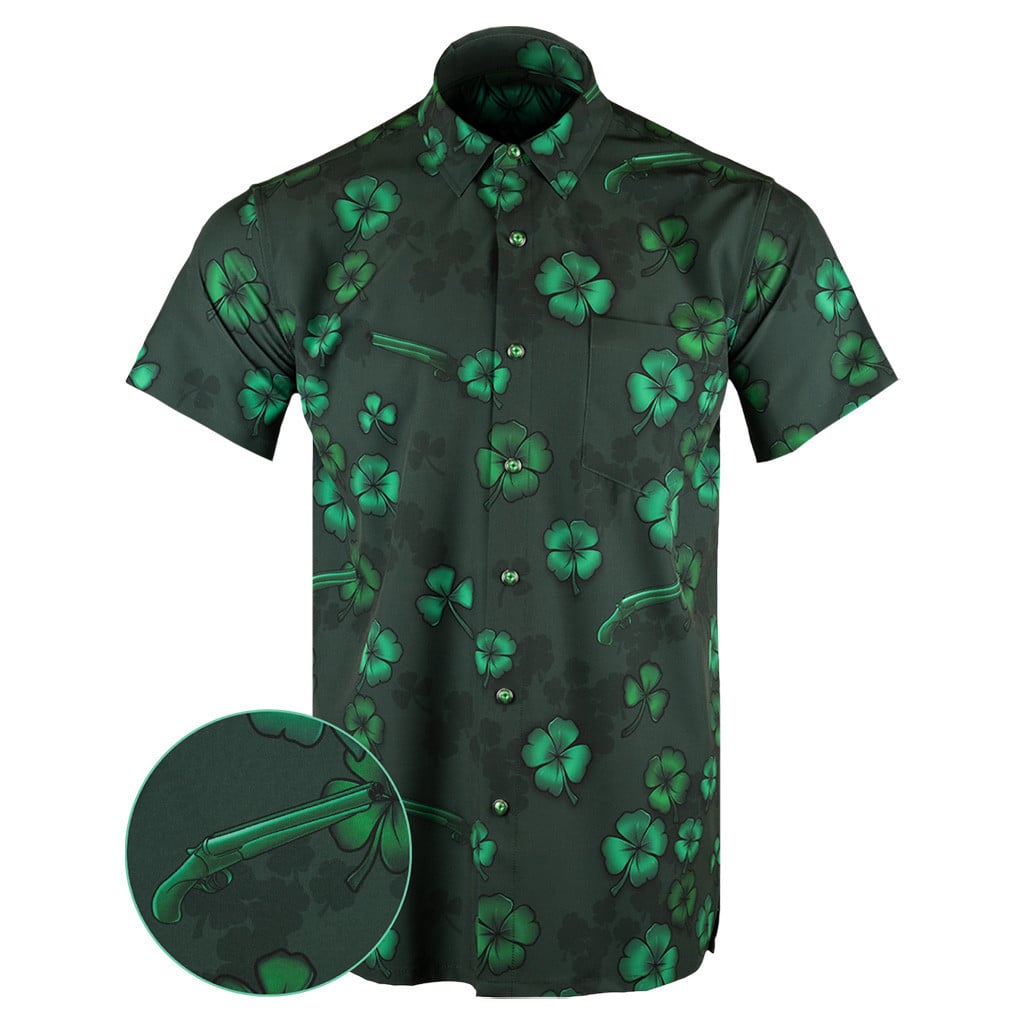 Sawed Off Shamrock Button Down Shirt Tactical Aloha Print Shirt Father Gifts -WearandDecor