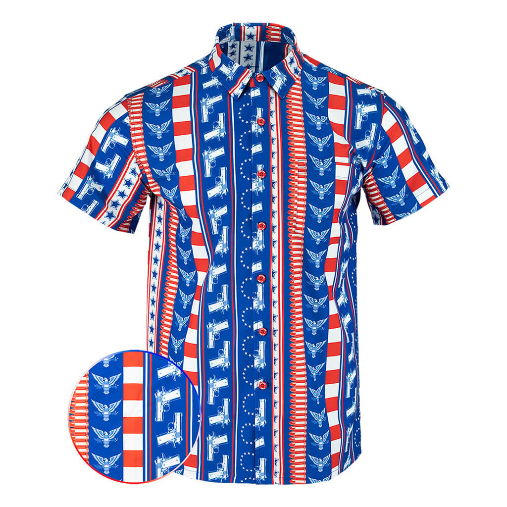 Independence Button Down Shirt Gun Print Hawaiian Shirt Gun Lovers Gifts For Dad -WearandDecor