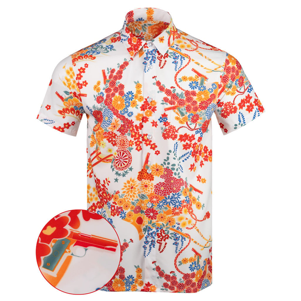 Romeo White Button Down Shirt Tactical Aloha Print Shirt Gifts For Gun Lovers -WearandDecor