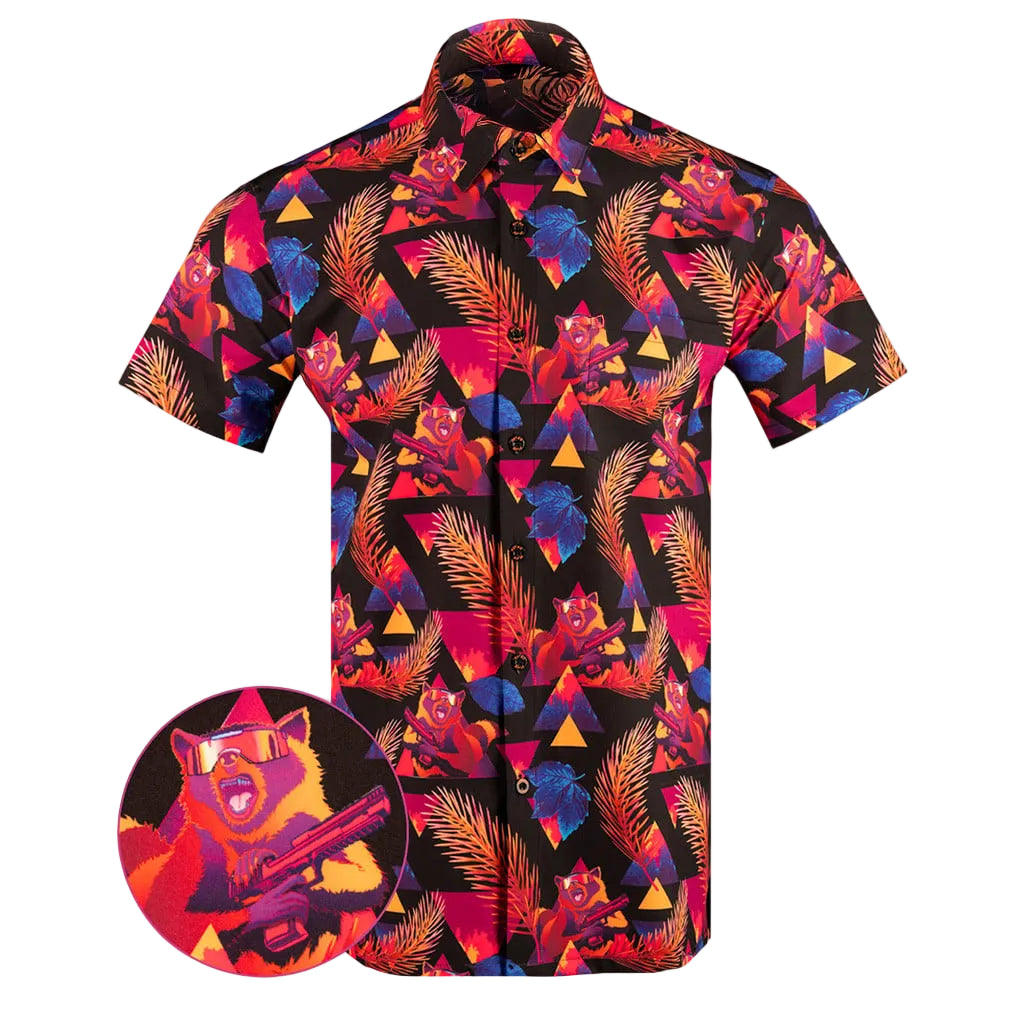 Rackcoon Button Down Shirt Tactical Tropical Print Shirt Gifts For Dudes -WearandDecor
