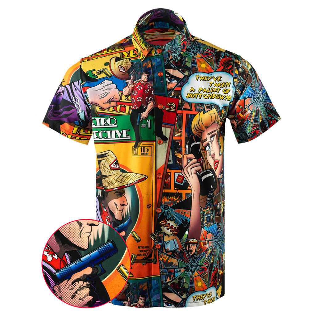 Retro Detective Button Down Shirt Tactical Shirt Hawaii Style Best Gifts For Dudes -WearandDecor