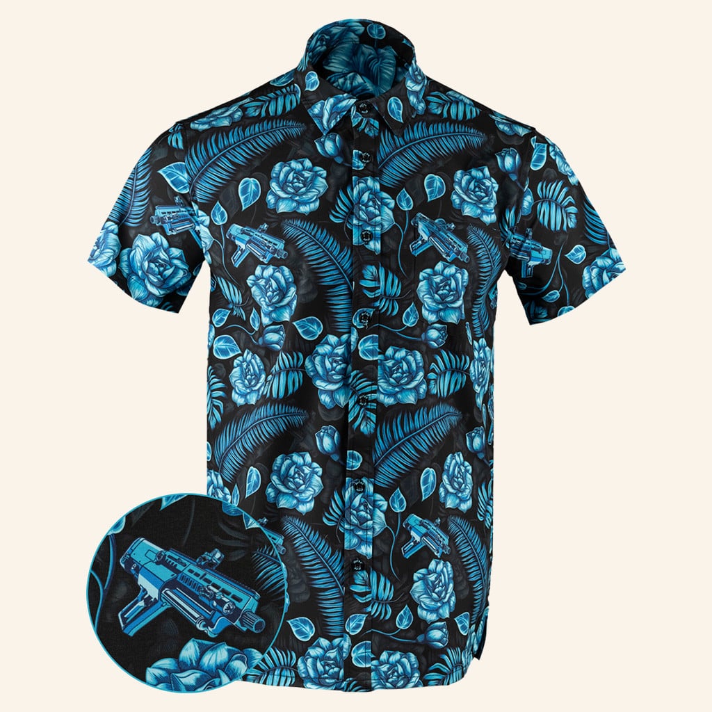 Shotgun Safari V2 Blue Button Down Shirt Tactical Aloha Shirt Good Christmas Gifts For Boyfriend -WearandDecor