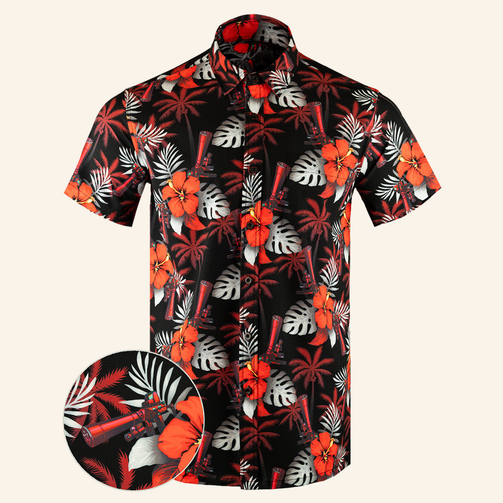 Suppressed Black Red Button Down Shirt Tactical Aloha Shirt Present For Son -WearandDecor