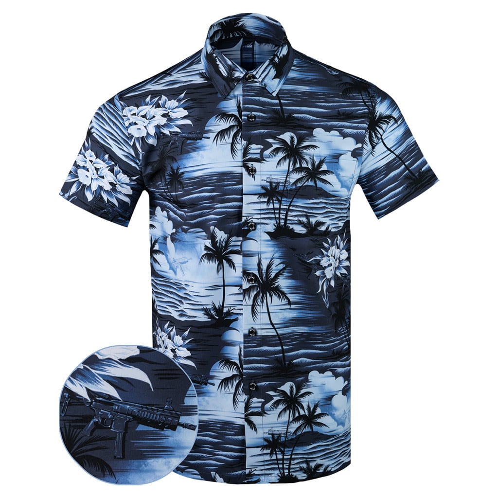 The Lethal Protector Button Down Shirt Tactical Tropical Print Shirt Gift Ideas For Dad -WearandDecor