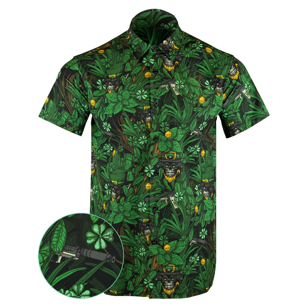 The St Pat Button Down Shirt Tactical Aloha Shirt Gift Ideas For Gun Lovers -WearandDecor