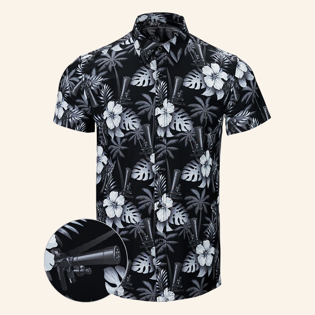 Suppressed Black White Button Down Shirt Tactical Aloha Shirt Xmas Gift Ideas For Men -WearandDecor