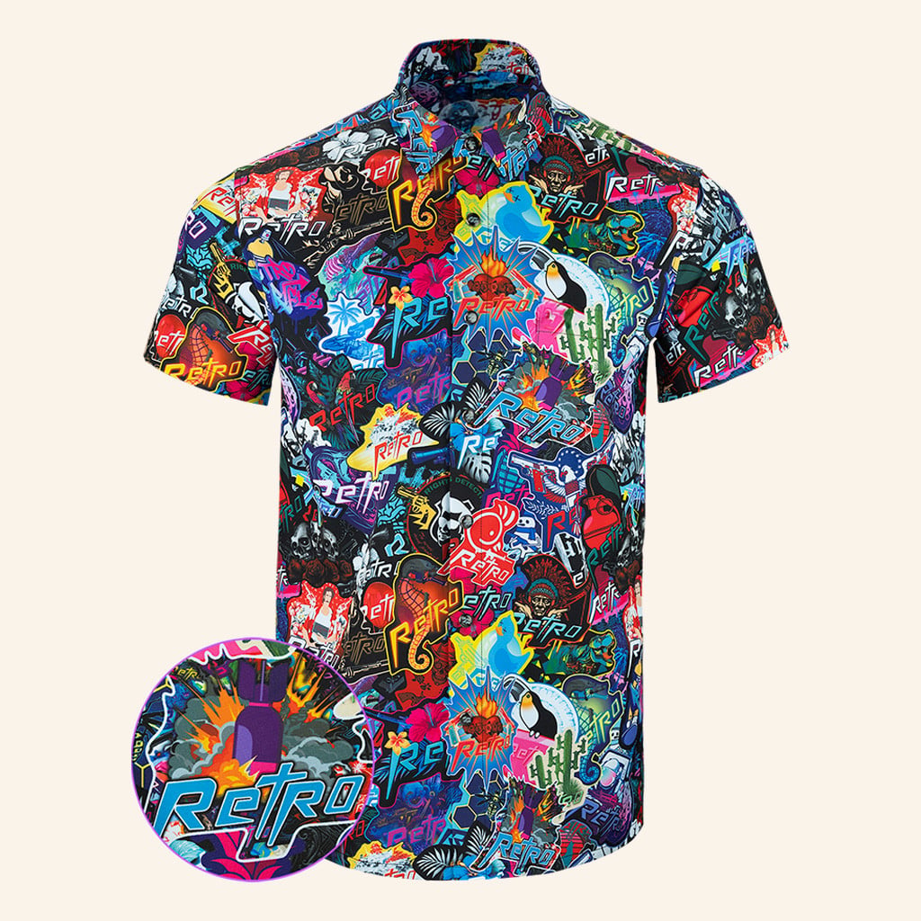 Sticker Bomb V2 Button Down Shirt Gun Print Hawaiian Shirt Present For Dad -WearandDecor