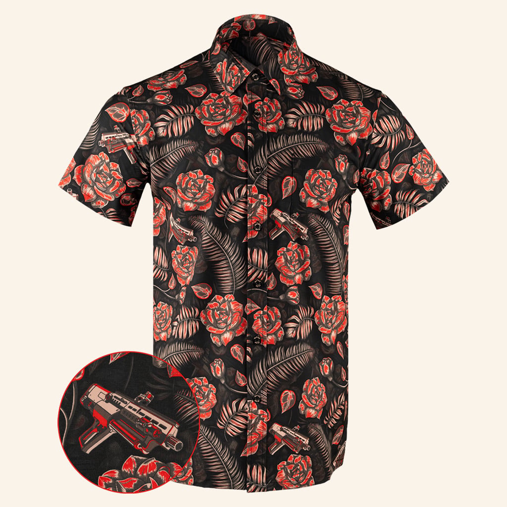 Shotgun Safari V2 Red Black Button Down Shirt Tactical Aloha Shirt Christmas Gifts For Friends -WearandDecor