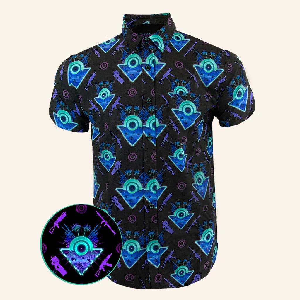 Shot Drop Cyan Button Down Shirt Tactical Aloha Print Shirt Xmas Gifts For Father -WearandDecor