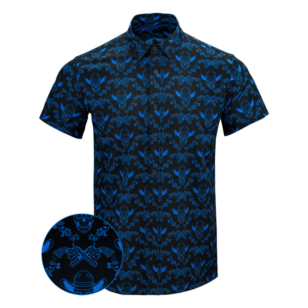 Vaquero V2 Blue Button Down Shirt Tactical Shirt Hawaii Style Pro Gun Merch Father Gifts -WearandDecor