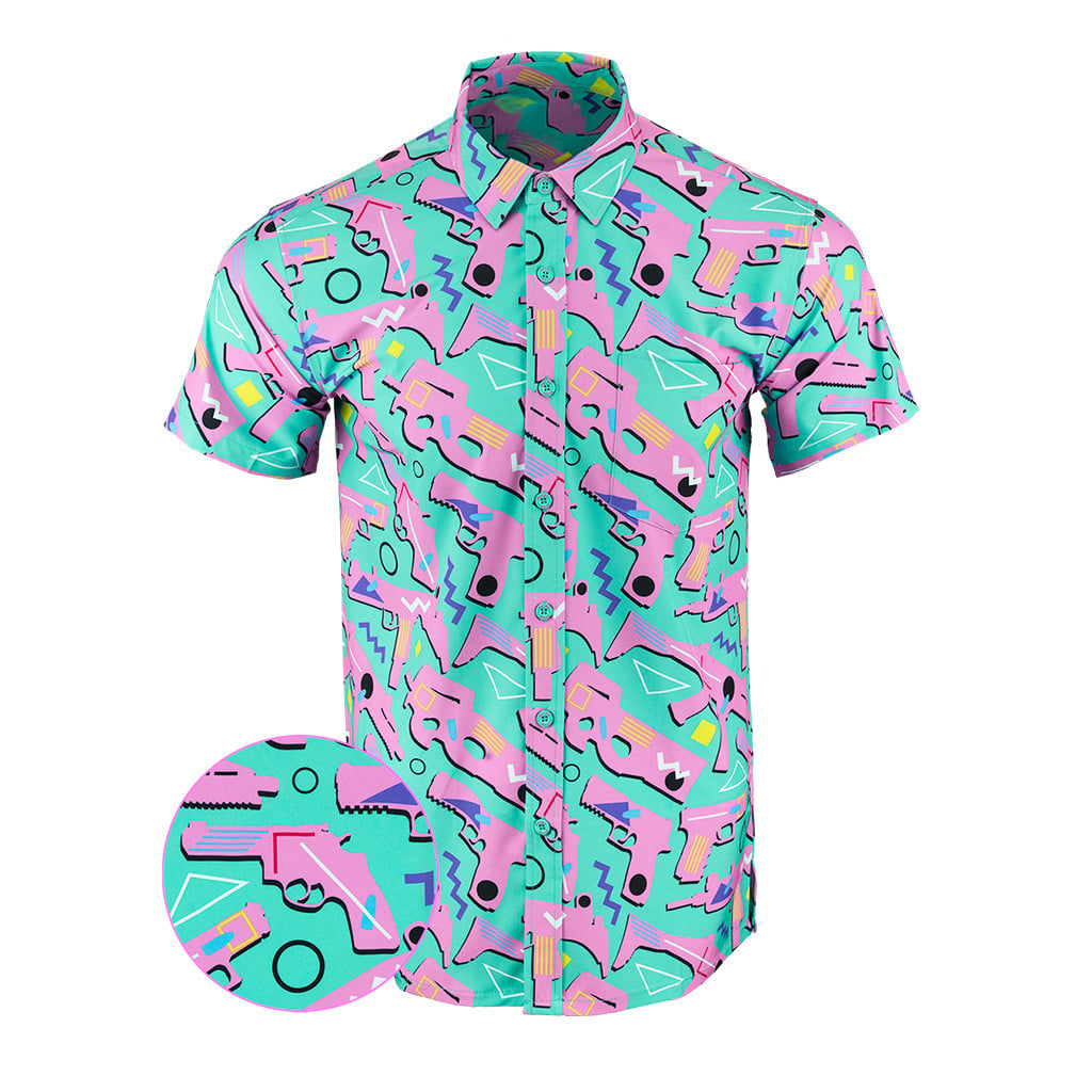 The 80 Button Down Shirt Gun Print Hawaiian Shirt Christmas Gifts For Gun Lovers -WearandDecor