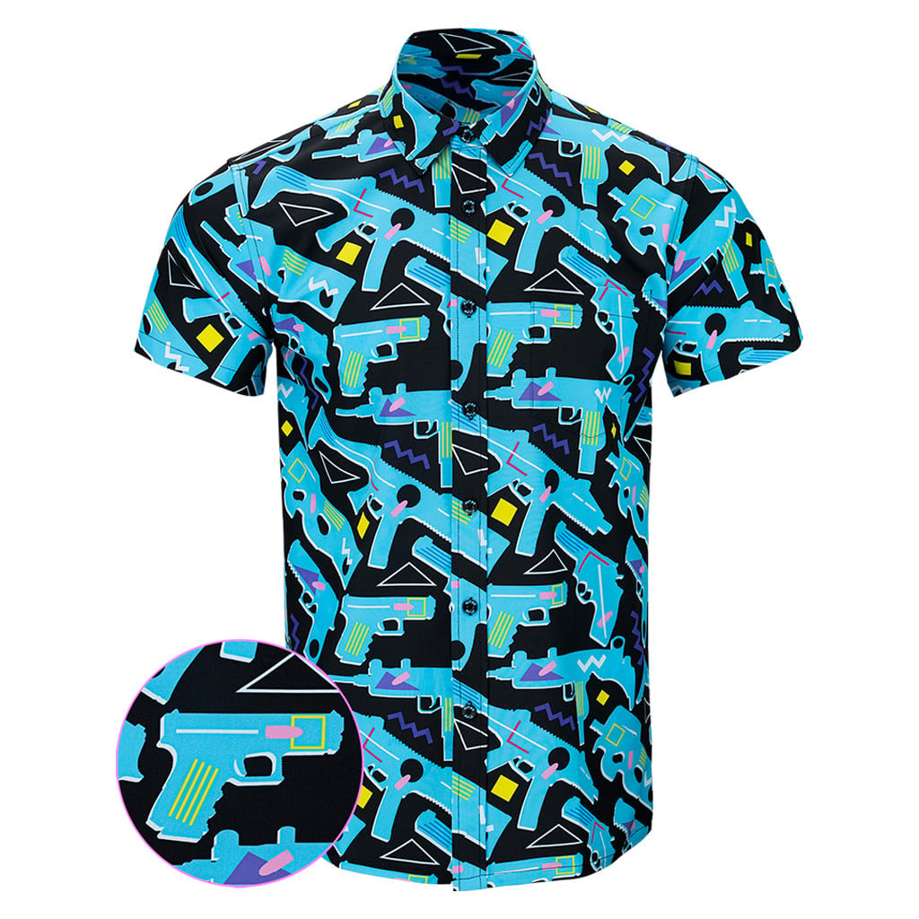 The 80 Black Button Down Shirt Gun Print Hawaiian Shirt Best Gifts For Gun Lovers -WearandDecor